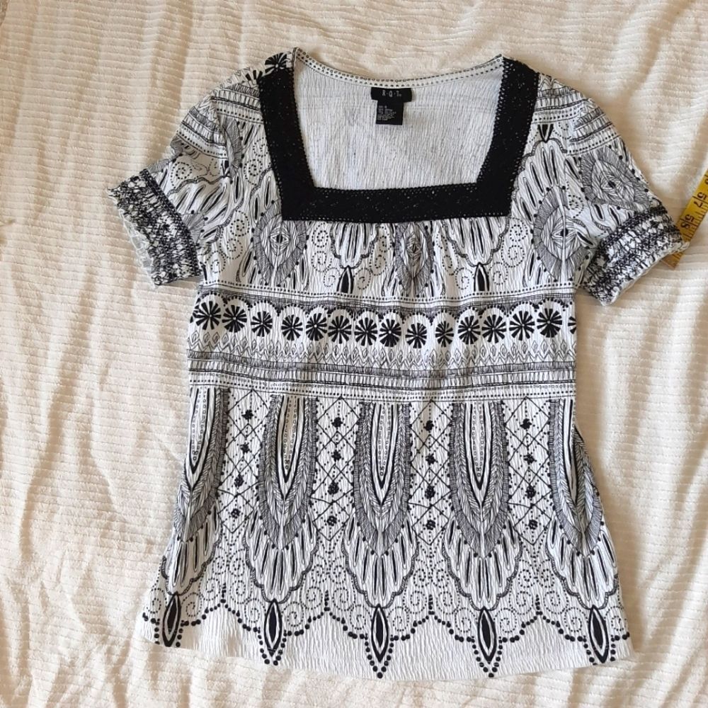 RQT Boho Square Neck Cotton Blend Blouse Small